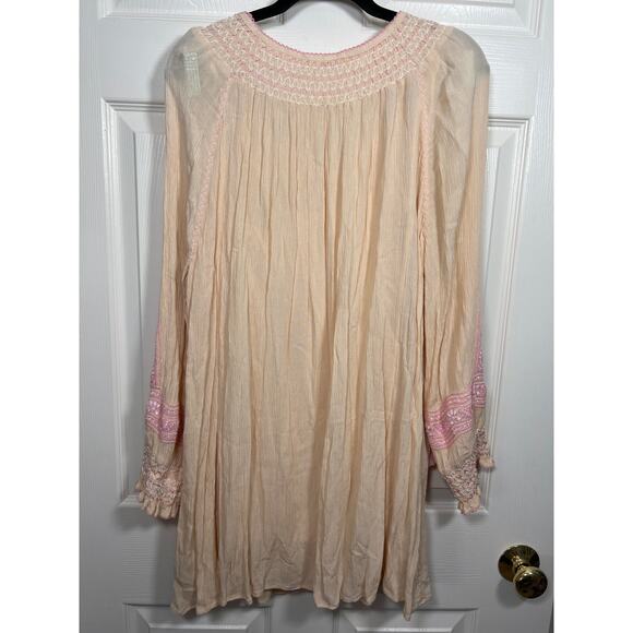 Free People Wind Willow Boho Embroidered Mini Dress Small Spring Summer Oversize - Picture 8 of 12